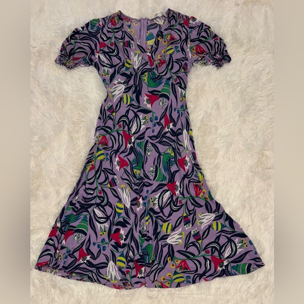 NEW Diane Von Furstenberg Jemma Floral Print purple midi Dress sz 2 - Picture 3 of 8